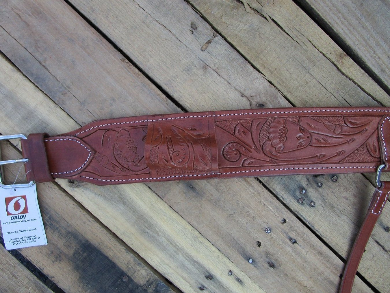 Leather Back Cinch Floral Tooled Rear Cinch Western Horse Girth Tack