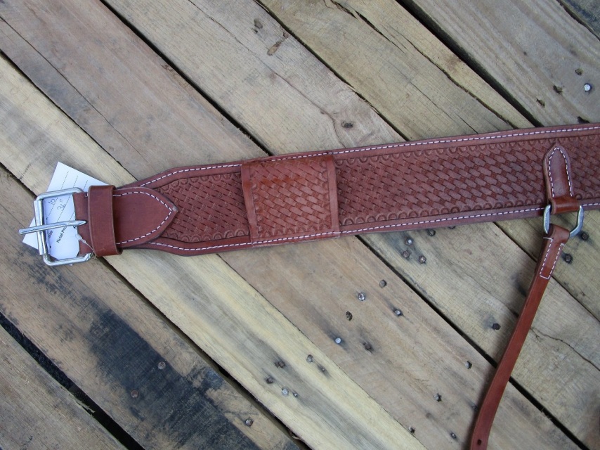 Leather Back Cinch Basket Weave Tooled Rear Cinch Western Horse Girth